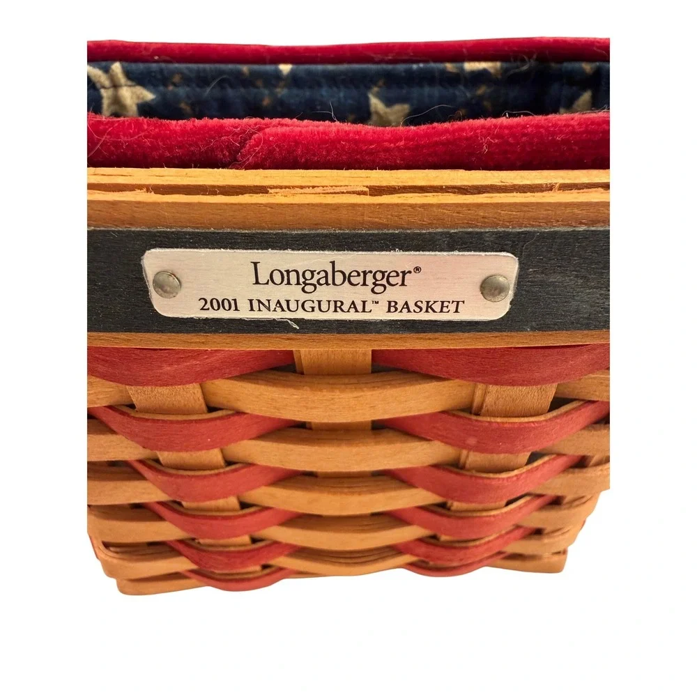 Longaberger 2001 Inaugural Basket Patriotic Red Blue‎ Handwoven with Liner Liner